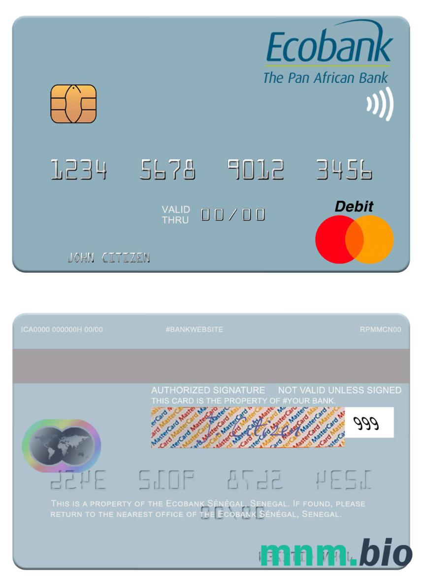 Senegal Ecobank Sénégal przykład karty mastercard w formacie PSD